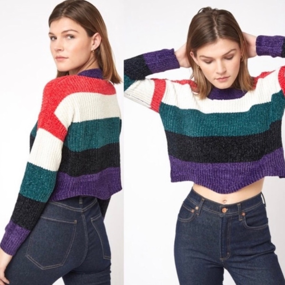Luv Lane Cropped Scalloped Edge Chenille Sweater